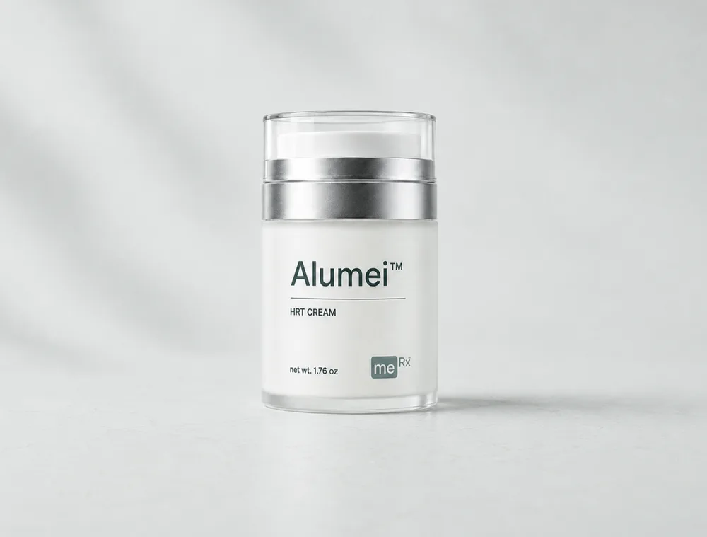 Alumei HRT cream in a metered-pump bottle
